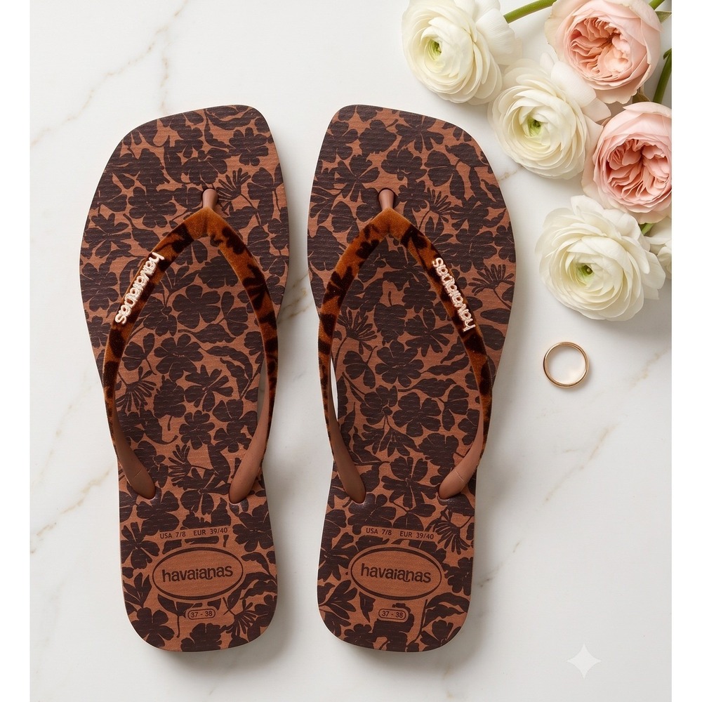 EXCLUSIVE! W's 9/10 Havaianas Square Velvet Flora flip flops sandals | SQPR0016